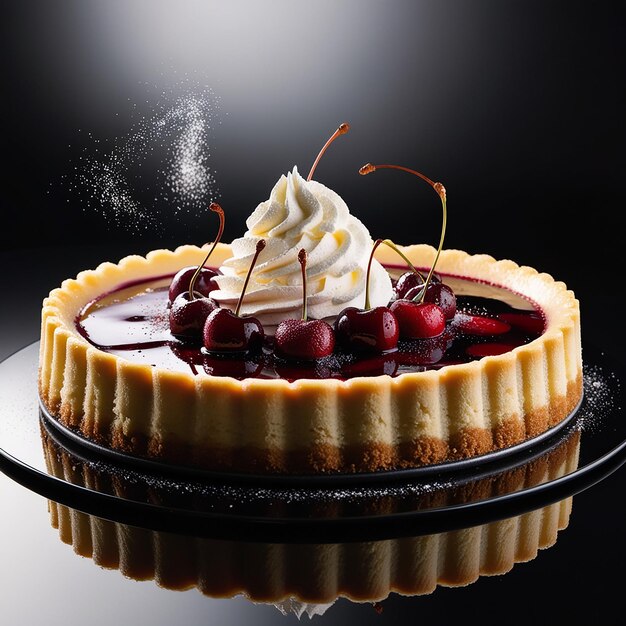 Sweet Temptation Cherry Cheesecake on Black Background