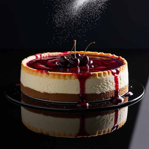 Sweet Temptation Cherry Cheesecake on Black Background