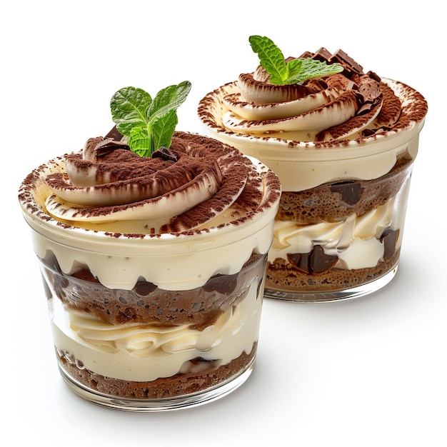 Photo sweet tiramisu cups isolated on white background