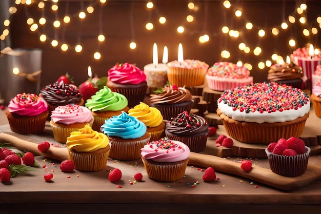 Sweet treats decorate wooden table for celebration generated by ai