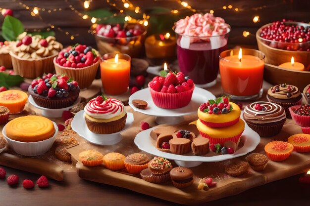 Sweet treats decorate wooden table for celebration generated by ai