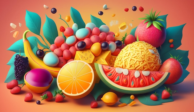 Sweet Treats An Illustration of Colorful Summer Fruit Generative AI