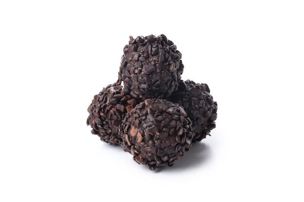 Sweet truffles isolated on white background, close up