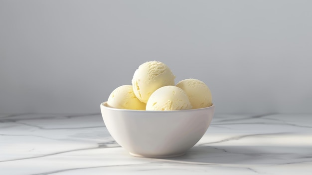 Photo sweet vanilla ice cream balls in bowl