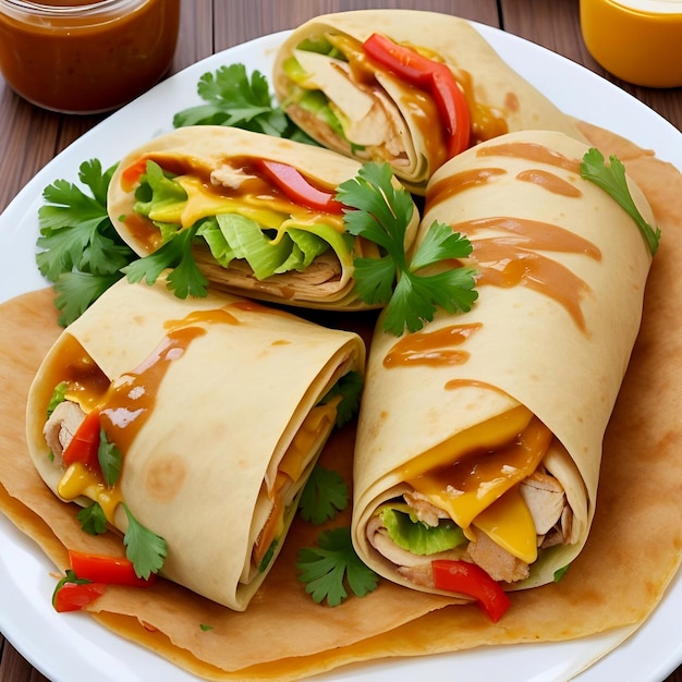 Sweet veg Roll tortilla wraps with chicken lettuce