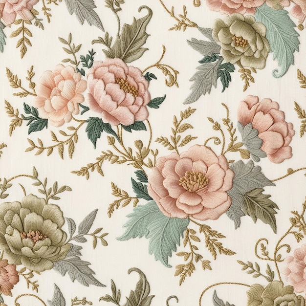 Photo sweet vintage floral with leaf seamless pattern