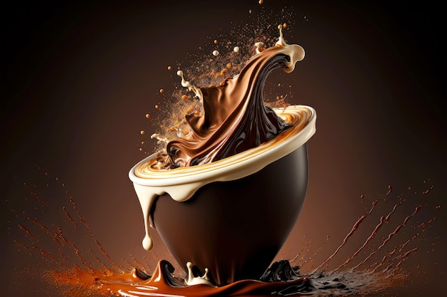 Sweet wave of hot dark chocolate with chocolate splash created with generative ai