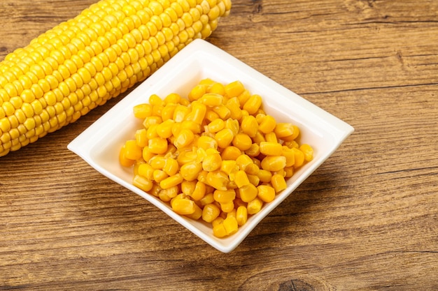 Sweet yellow corn in the bowl