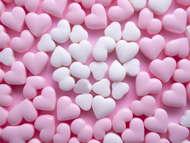 Sweetener pills closeup Sugar substitute on color background Diabetic concept Artificial sweetener white and pink tablets in shape of heart Alternative sugar on pink background no sugar concept