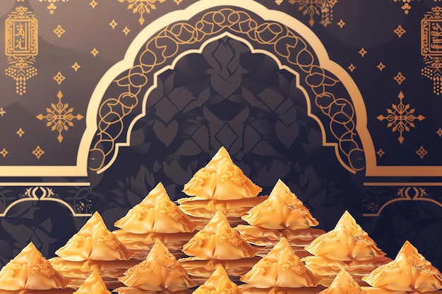 Sweets Baklava silhouette greeting card for mawlid al nabi in red black and gold colors