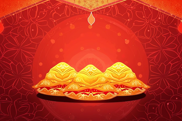 Sweets Baklava silhouette greeting card for mawlid al nabi in red black and gold colors