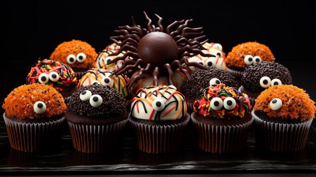 Sweets for halloween cookies and cupcakes with decorations high quality photo