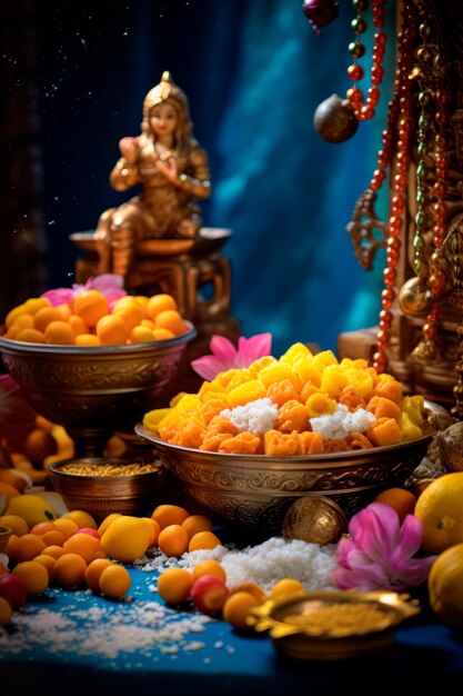 Photo sweets and snacks prepared as offerings to lord krishna janmashtami sweets ai generative