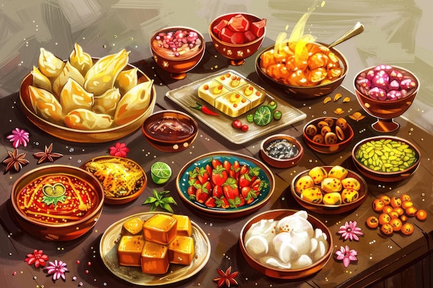 Photo sweets traditional indian food festive illustration with cuisine spices and flavors