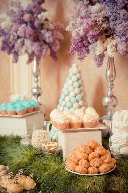 Sweets on the wedding table Vintage color