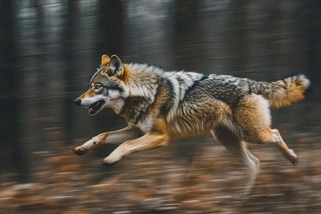 Photo a swiftly running wolf in its natural habitat side view