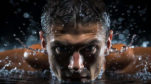 swimmer ready to dive on black background