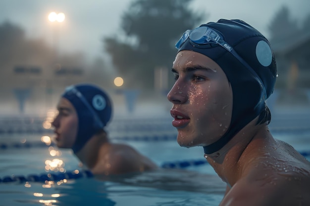 Swimmers Resting During Twilight Training