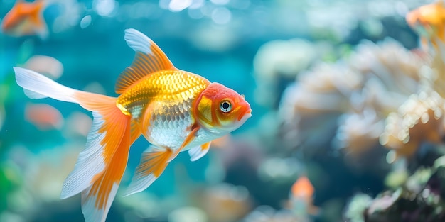 Swimming gracefully Goldfish in the vibrant coral reef of the underwater world Concept Underwater Photography Coral Reef Goldfish Swimming Gracefully Vibrant Colors