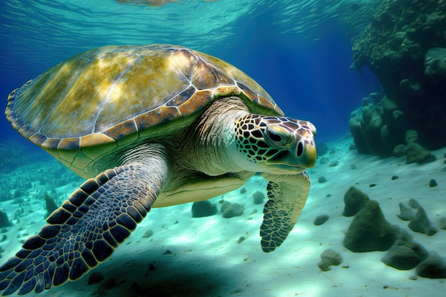 Swimming in the Mediterranean Marine is a sea turtle