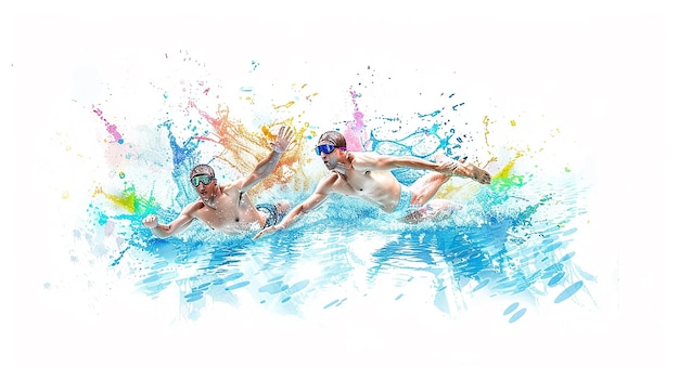 Swimming players playing on white background sport background