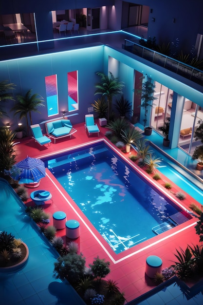 Swimming pool designs with different colors seen from above