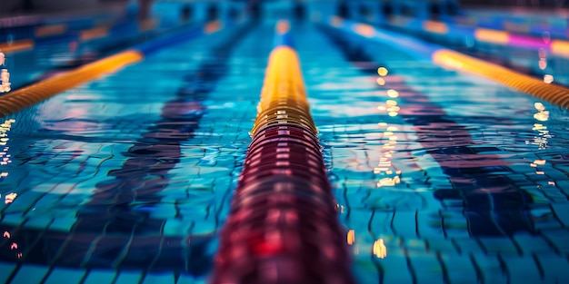 Photo swimming pool lanes with vivid reflections suggesting competition and athletic training