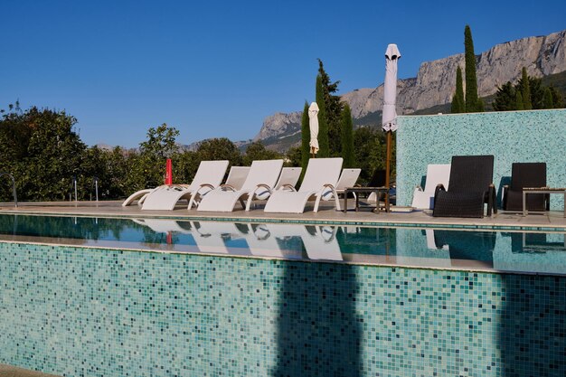 A swimming pool near the Black Sea coast. Crimea, Yalta. Vacation at the recreation center.