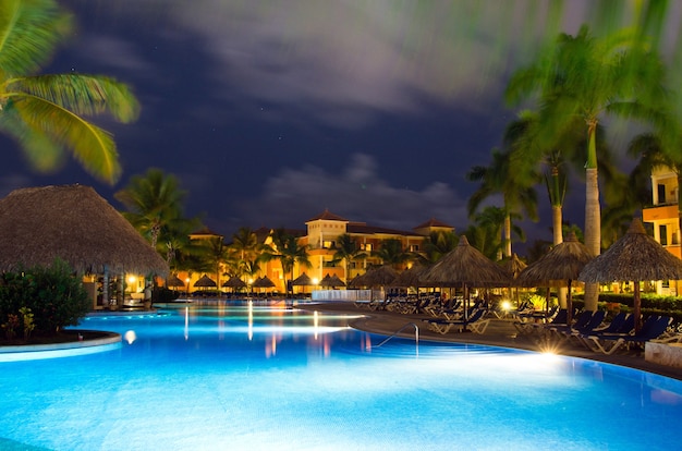 Swimming pool in night illumination