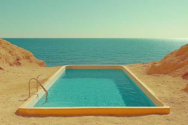 Photo a swimming pool on a sandy cliff overlooking the ocean