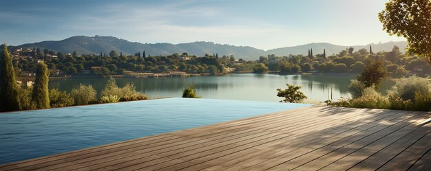 Photo swimming pool and terrace of the blur nature background concept