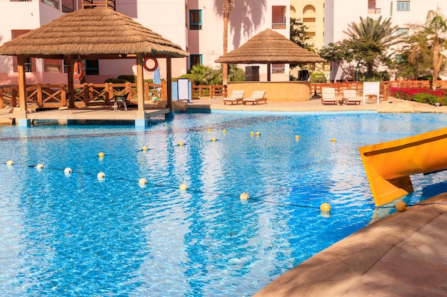 Swimming pool with clear water at a tropical resort