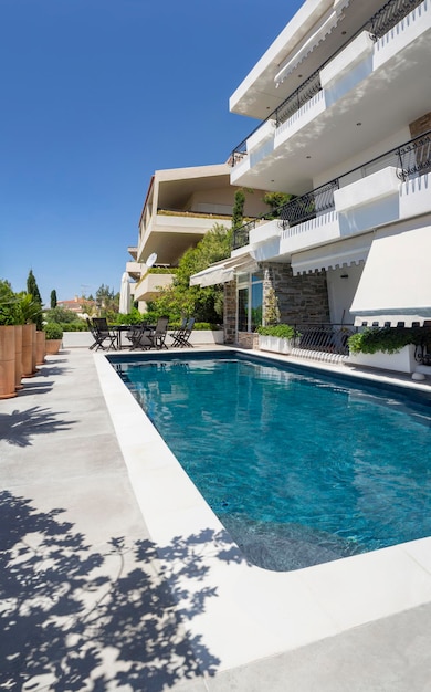 Swimming Pool with a gorgeous view in the apartment on a Sunny hot day in Athens Greece