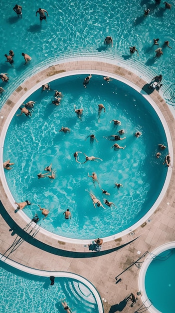 Photo a swimming pool with people swimming in it