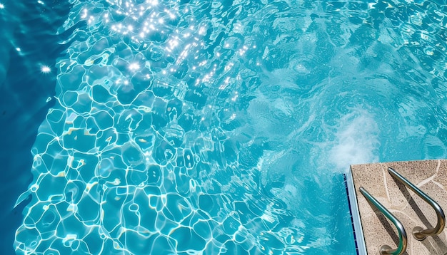 Photo a swimming pool with a swim in it and a swimming pool with a blue water surface