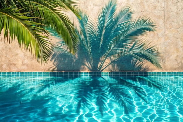 Photo swimming pool with turquoise water and shade from palm trees