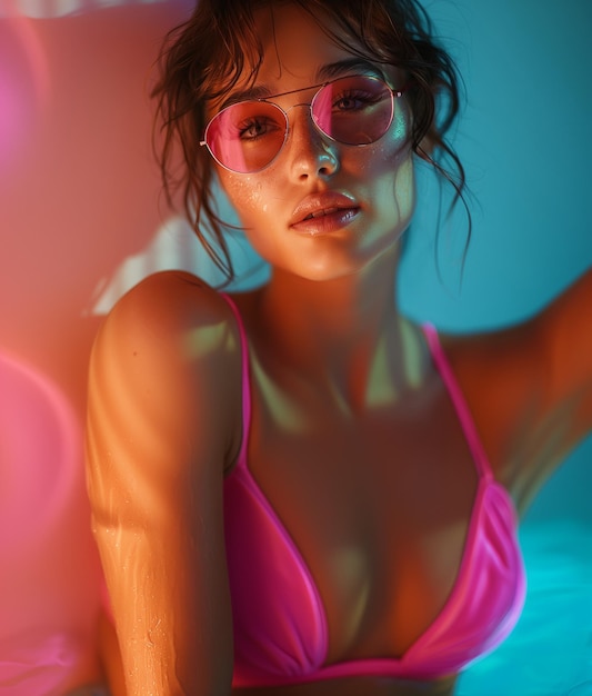 Swimwear Model in Neon Light Portrait