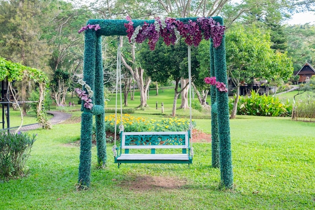 Swing bench decorate with leaves