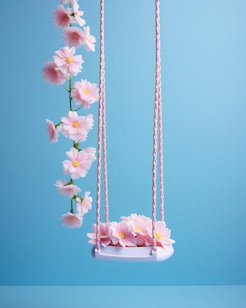 Photo swing on blue background with flowers style