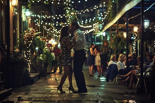 Swing dancing under French Quarter light ar generative ai