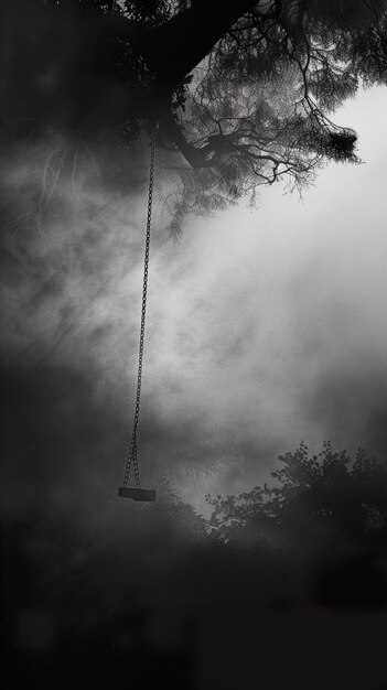 Photo a swing hangs from a tree with a rope that says  no swing