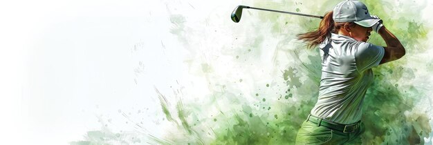 Swing motion sport athlete and golfer watercolor painting Generative Ai