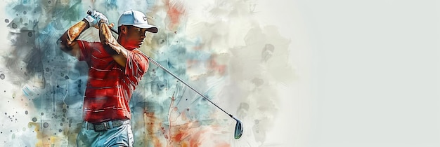 Swing motion sport athlete and golfer watercolor painting Generative Ai