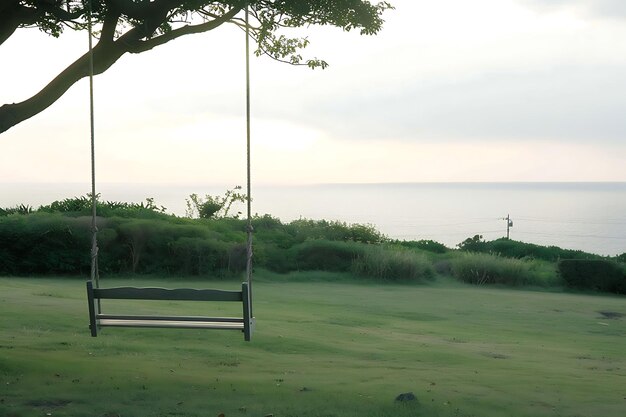 Photo swing set by the sea