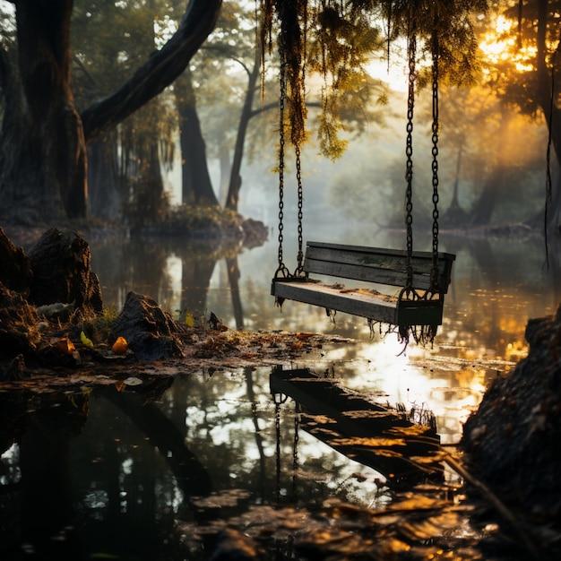 swing on the water river riverbank forest natural forest