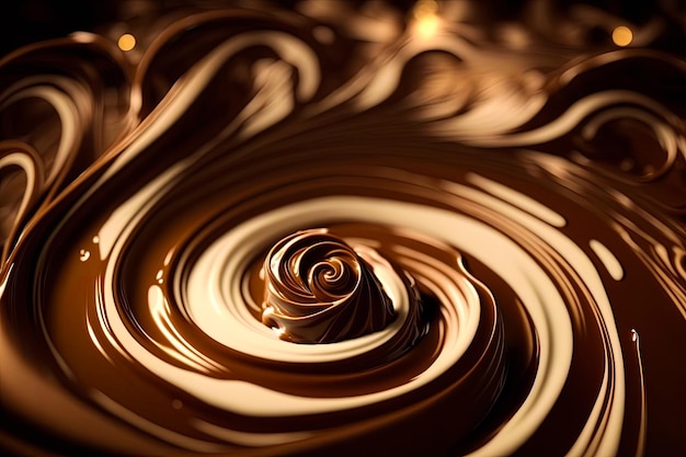 Swirl of chocolate on black background Generative AI