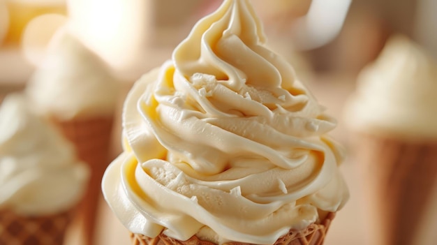 Swirl of creamy gelato in a cone showcasing the smooth texture and enticing flavors