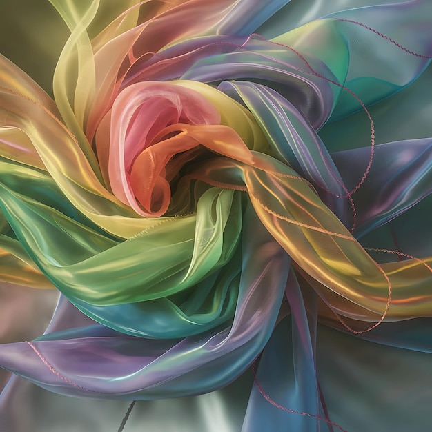 Swirled Rainbow Organza Fabric Flowing Waves and Abstract Layers of Wavy Textile Ripples summer rainbow flower prism light