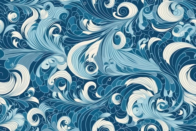 Swirling blue and white abstract background with waves Generative AI