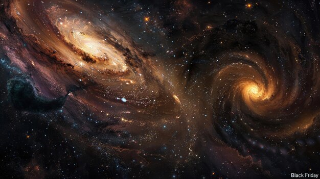 Swirling cosmic dust and galaxies on black evoking sense of wonder and awe